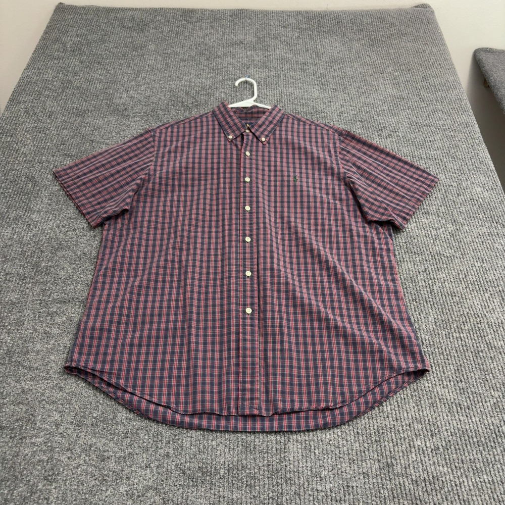 Ralph Lauren Shirt Mens XL Red Blue Cotton Plaid Button Down Short Sleeve Prep